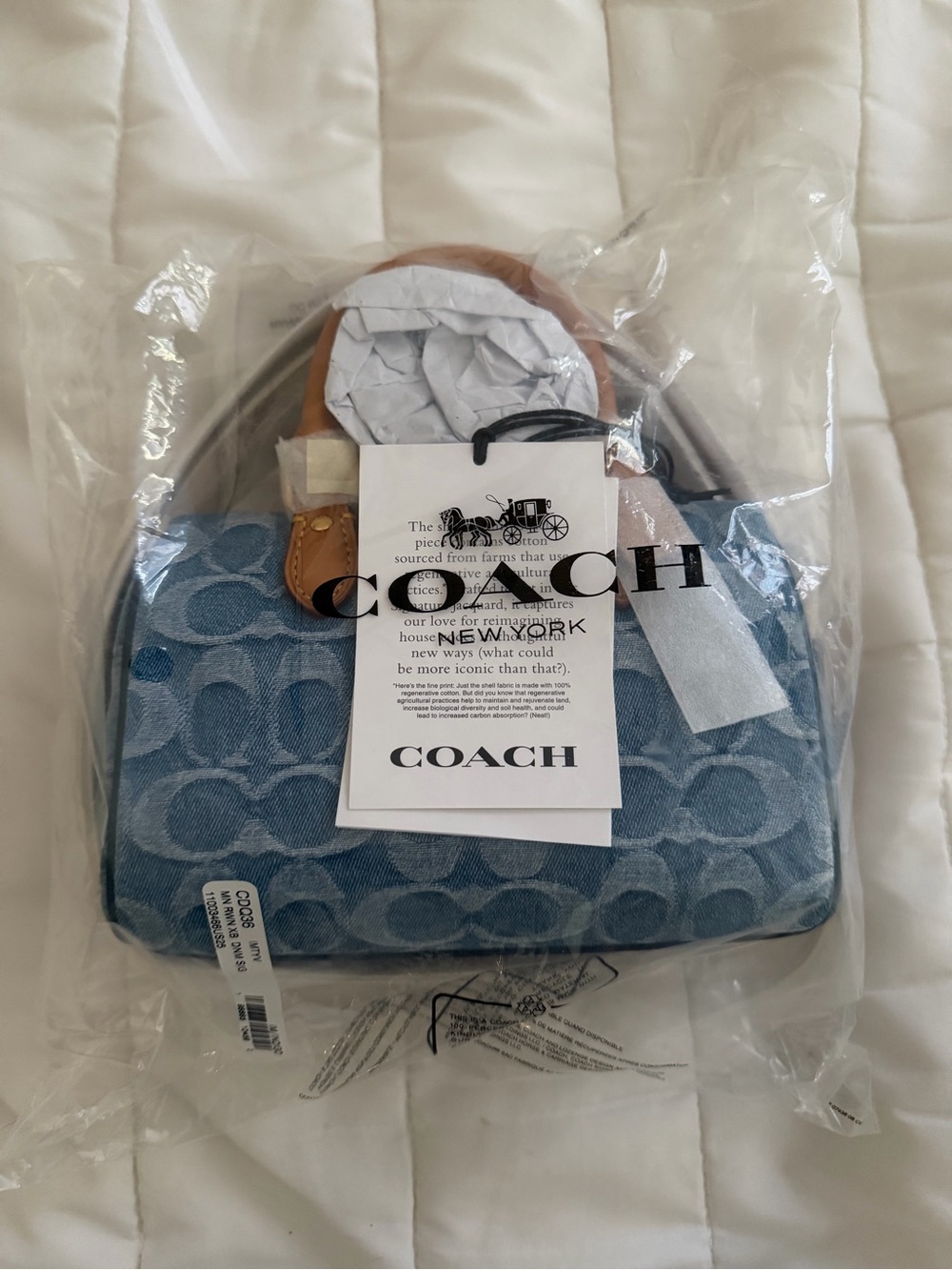 Coach Denim Signature Mini Satchel with Tan Trim